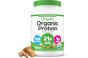 Orgain Organic Vegan Protein Powder, Peanut Butter - 21g Plant Protein, 7g Prebiotic Fiber, Low Net Carb, No Dairy Ingredients, No Added Sugar, For Shakes & Smoothies, 2.03 lb (Packaging May Vary)