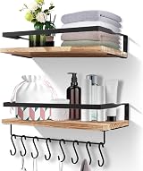 Uten Floating Shelves Wall Mounted 16.5in Wood Set with 8 Hooks Towel Bar
