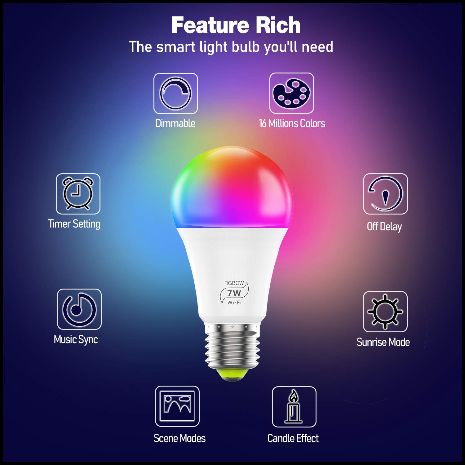 Magic Hue Smart Light Bulb WiFi & Bluetooth Connect, RGBCW Color Changing Dimmable LED Bulbs A19 E26 9W (80W Equivalent) Works with Alexa, Google Home, Siri Shortcut, No Hub Required, 1 Pack
