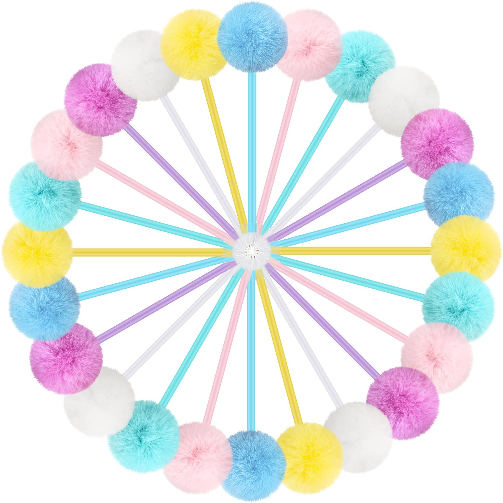 Photo 1 of Epakh 36 Pcs Pompom Ballpoint Pen Fluffy Ball Cute Kawaii Plush Fuzzy Pen Black Gel Ink Macaron Color Ballpoint Pompom Gift for Office Women Coworkers, 6 Colors