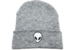 Alien Skull Embroidery Knit Beanie Soft Stretch Winter Hat for Men and Women
