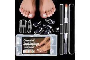 GORVALIN 150 PCS Poly Gel Toe Nail Forms Kit - Reusable Dual Forms & Molds for Acrylic Extensions & Pedicures | Full Cover Tips, Dual-Ended Brush, Nail File | Home, Salon & Professional Use