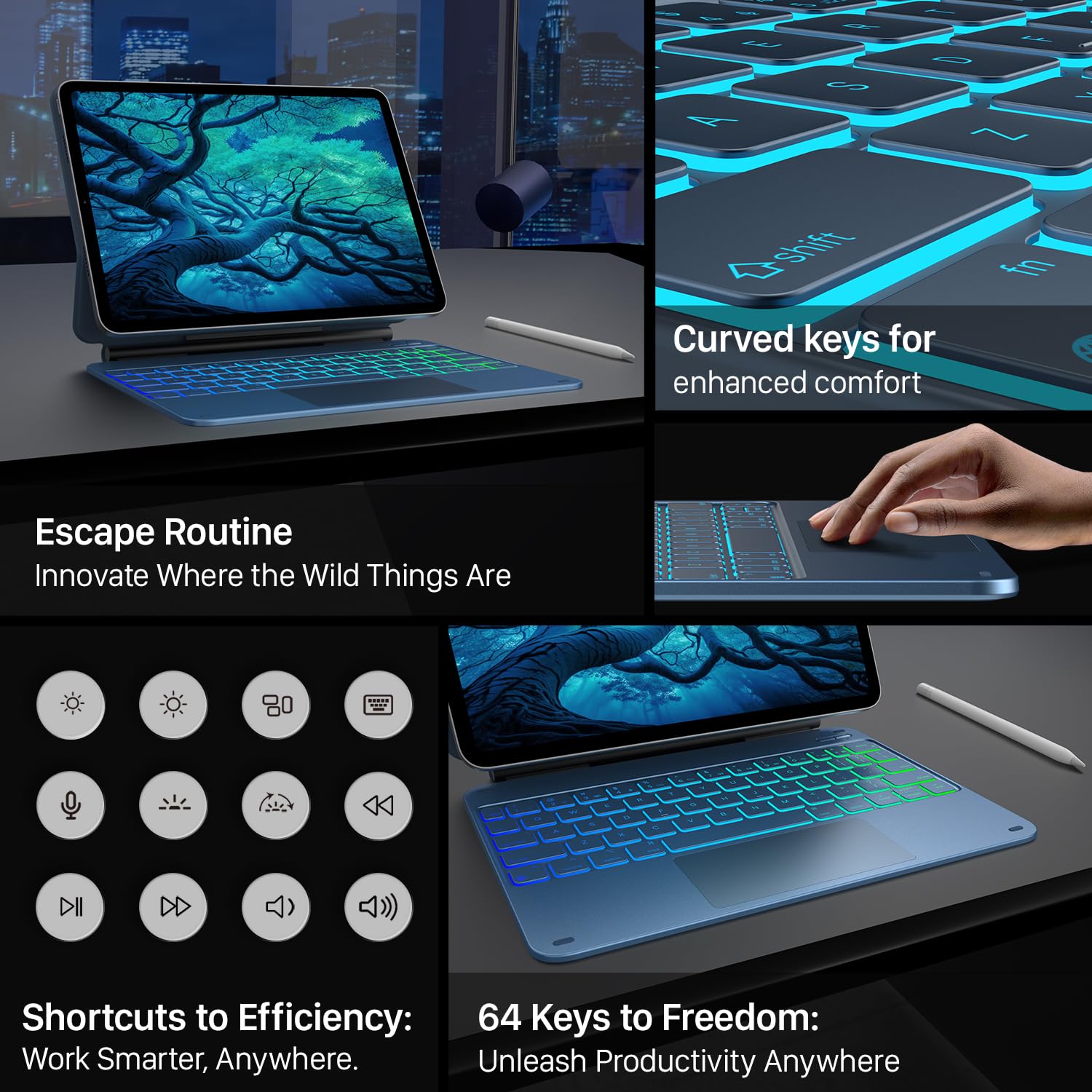 typecase Edge Keyboard Case for iPad Air 11-inch(M3/M2, 2025/2024), iPad Pro 11-inch(4th/3rd/2nd/1st Gen) & iPad Air 10.9-inch 5/4th Gen, Multi-Touch Trackpad, 11-Color Backlight, Pacific Blue