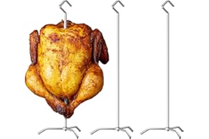 KEESHA 3 PCS Turkey Holder, 304 Stainless Steel Turkey Hanger for Smoking Whole Chicken, Barbecue Cooker Accessories, Upgraded Vertical Grill Rack, Super Skewers for Oklahoma Joe's