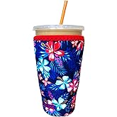 Koverz Iced Coffee Sleeve, Insulated Neoprene Cup Sleeve, Fits a 32 Oz. Coffee Cup, Washable and Reusable, Iced Coffee Accessories, LargeHawaiian Floral