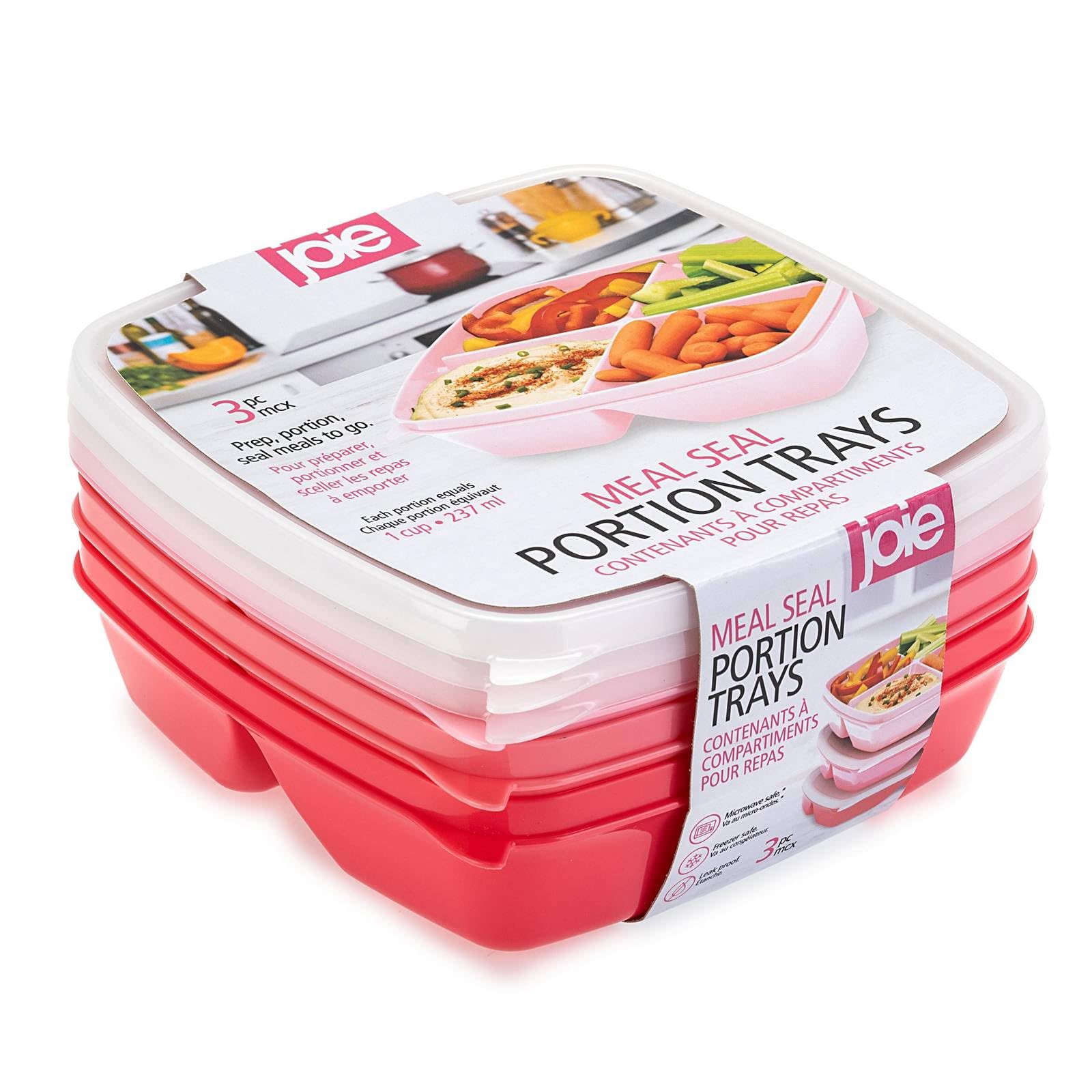 Joie Meal Seal Bento Box 3PC - Pink Mix - Stylish 4 Compartment Bento Boxes for Convenient, On-The-Go Meals