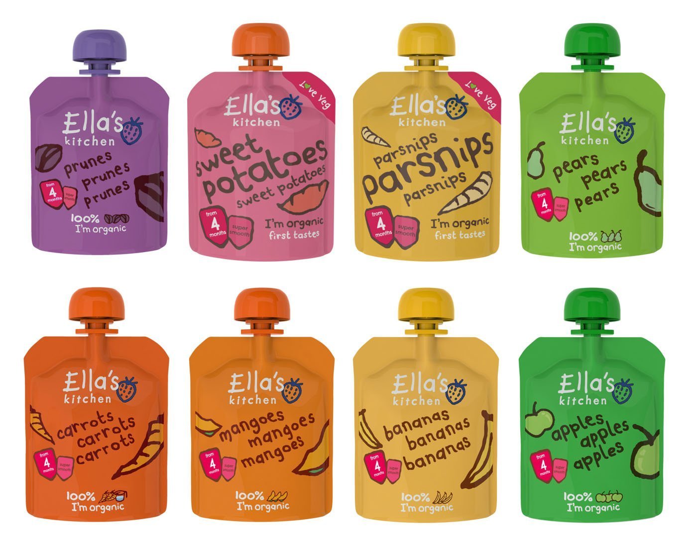 Ella's Kitchen First Taste Mixed Case Selection from 4 Month 8 x 70g
