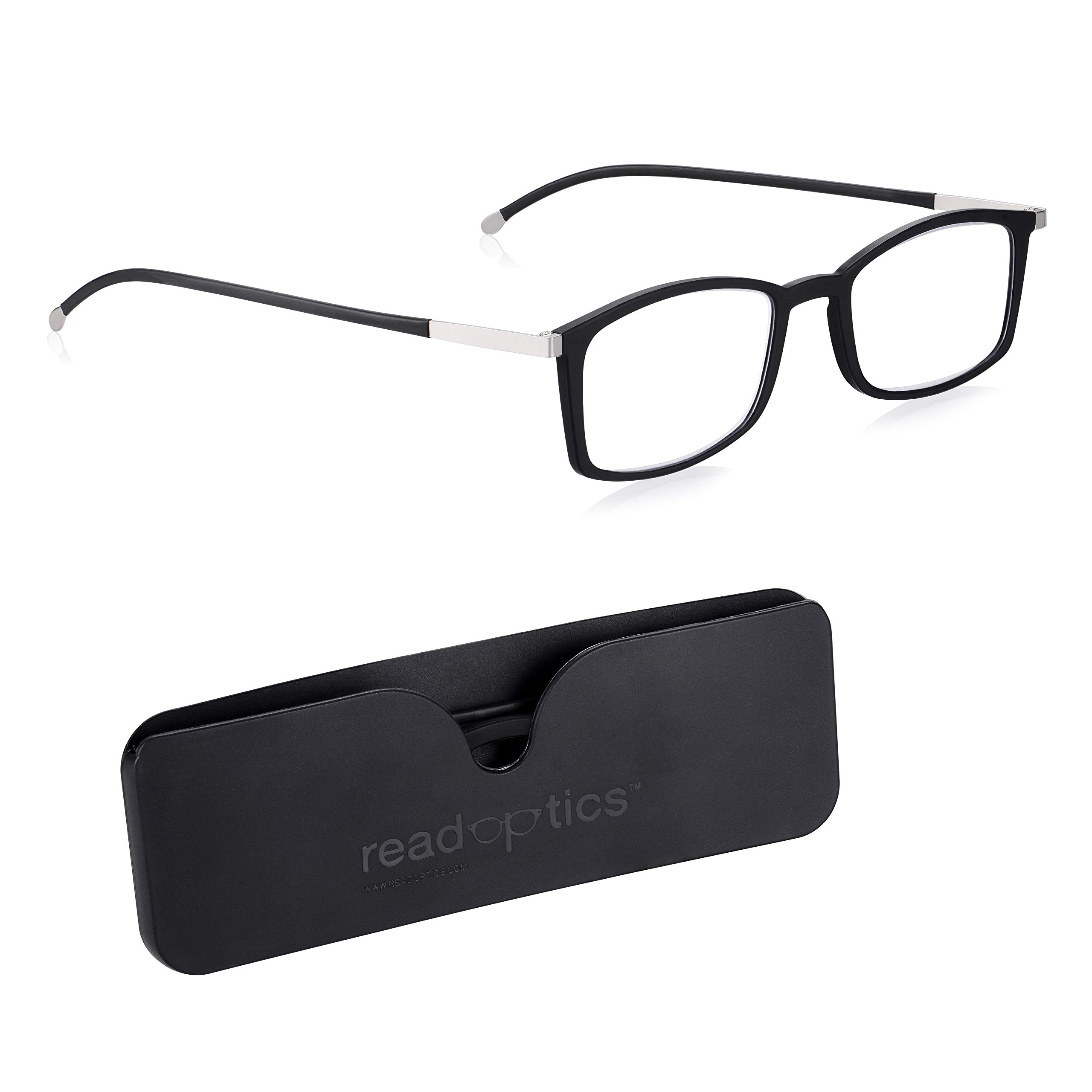 Read Optics 1.5 Reading Glasses Mens Womens, Blue Light Glasses for Gaming, Computers & Digital Screen Protection, Black Super-Thin Fold Flat Frames