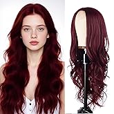 26 Inch Long Burgundy Wig for Women Long Wine Red Wavy Synthetic Wig Middle Part Natural Looking Heat Resistant Hair Wig for Daily Wear, Cosplay & Halloween Party
