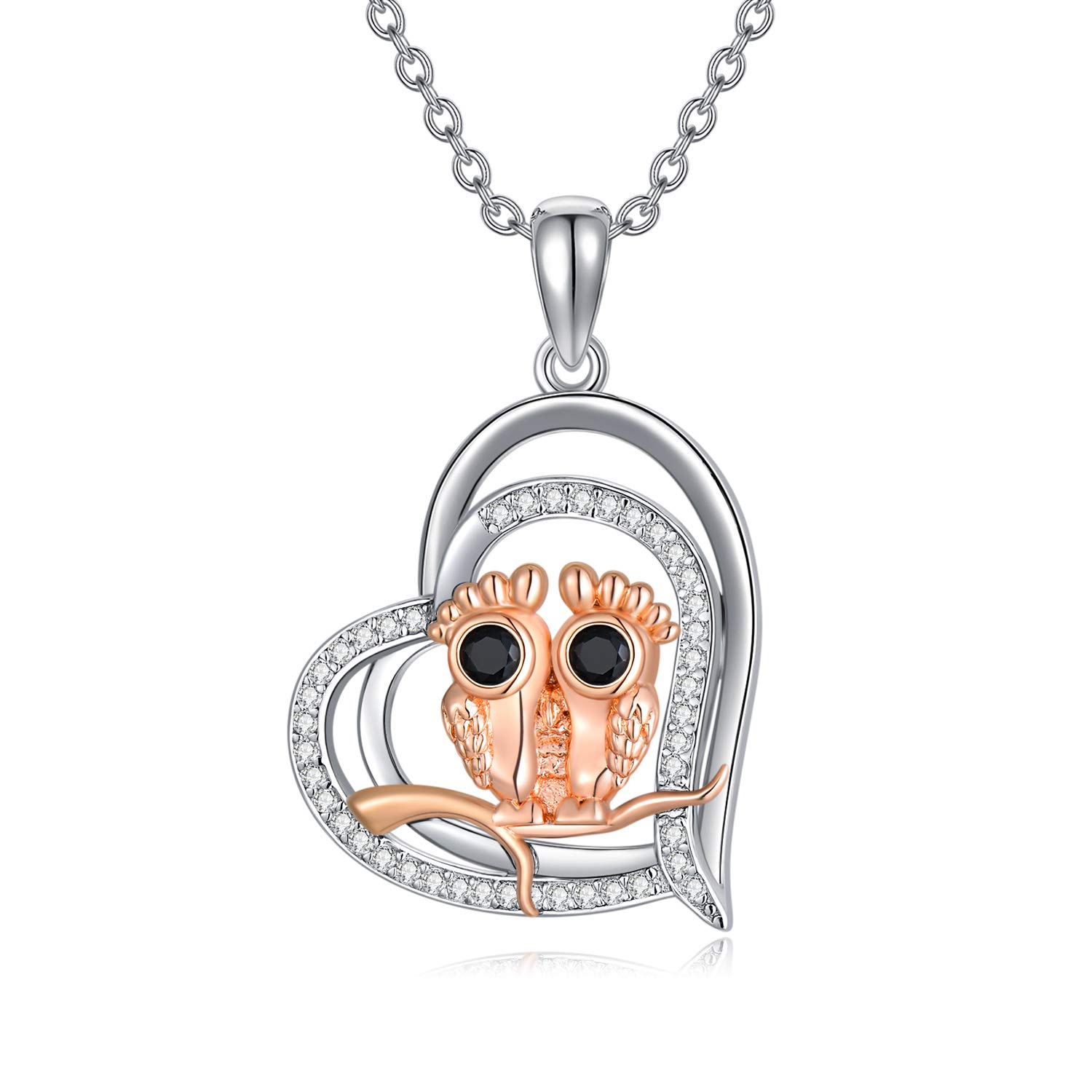 SOULMEET S925 Sterling Silver Owl Necklace Heart Owl Pendant Gift for Women