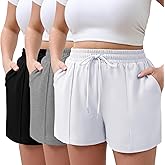Neer 3 Pack Women's Plus Size Sweat Shorts, Drawstring Shorts with Pocket Summer Athletic Lounge Running Bottoms