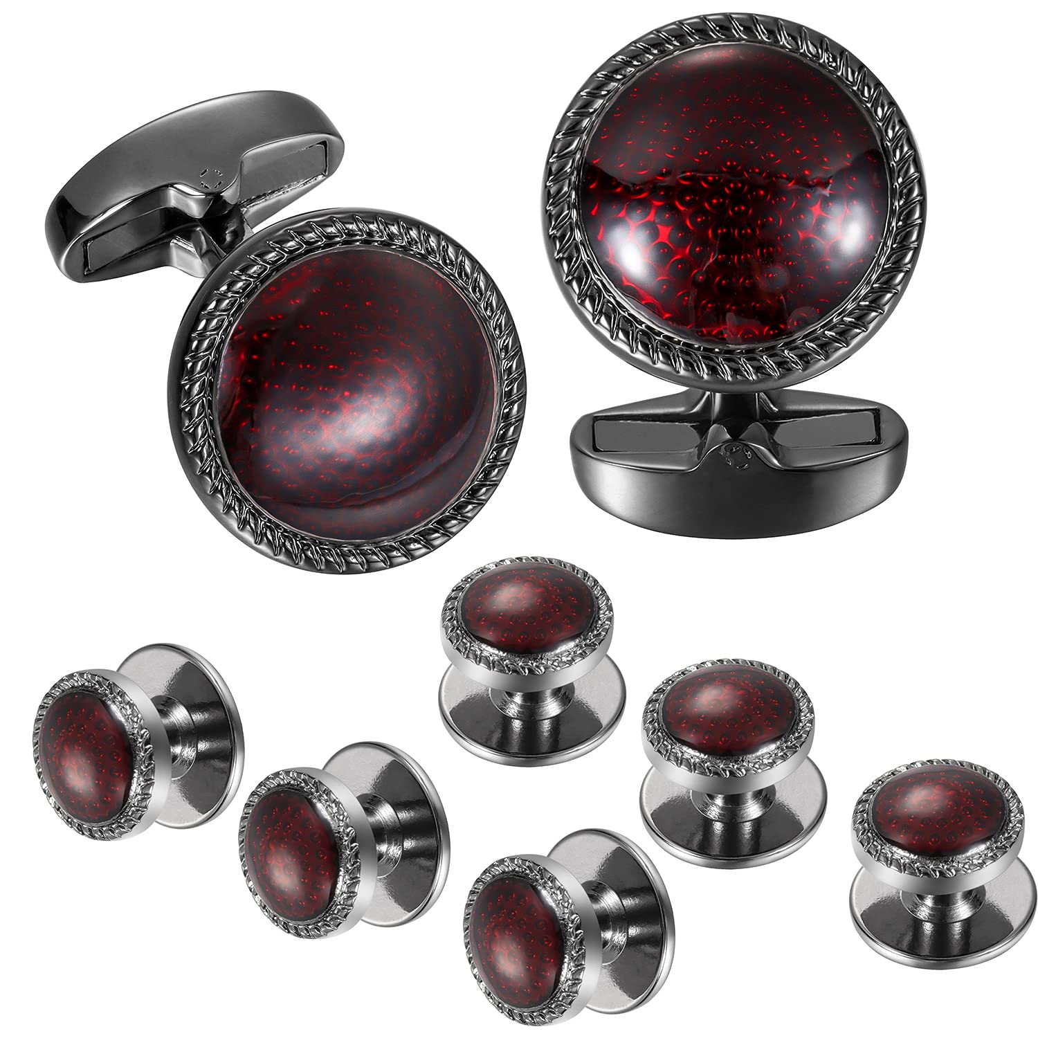 HAWSON Exquisite Gentleman Tuxedo Cuff Links Shirt Studs Set for Wedding Business Gun Tone