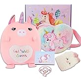 VUYUEN Get Well Soon Gift for Kids Girls, Feel Better Gifts for Kid, 12'' Get Well Soon Unicorn Plush Pillow, Cute Stuff for Girls, Unicorn Gifts Set for Girls After Surgery, Kids Get Well Baskets
