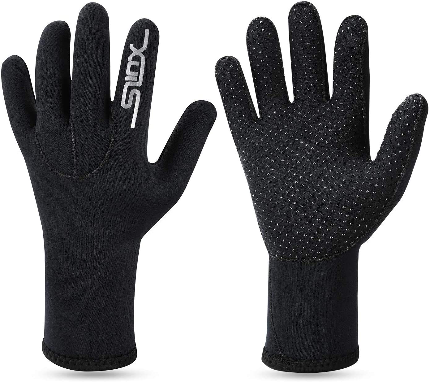 QKURT 3mm Neoprene Wetsuit Gloves- Warm Scuba Adult Five Finger Diving Gloves Perfect for Diving, Snorkeling, Surfing, Kayaking, Sailing, Boating