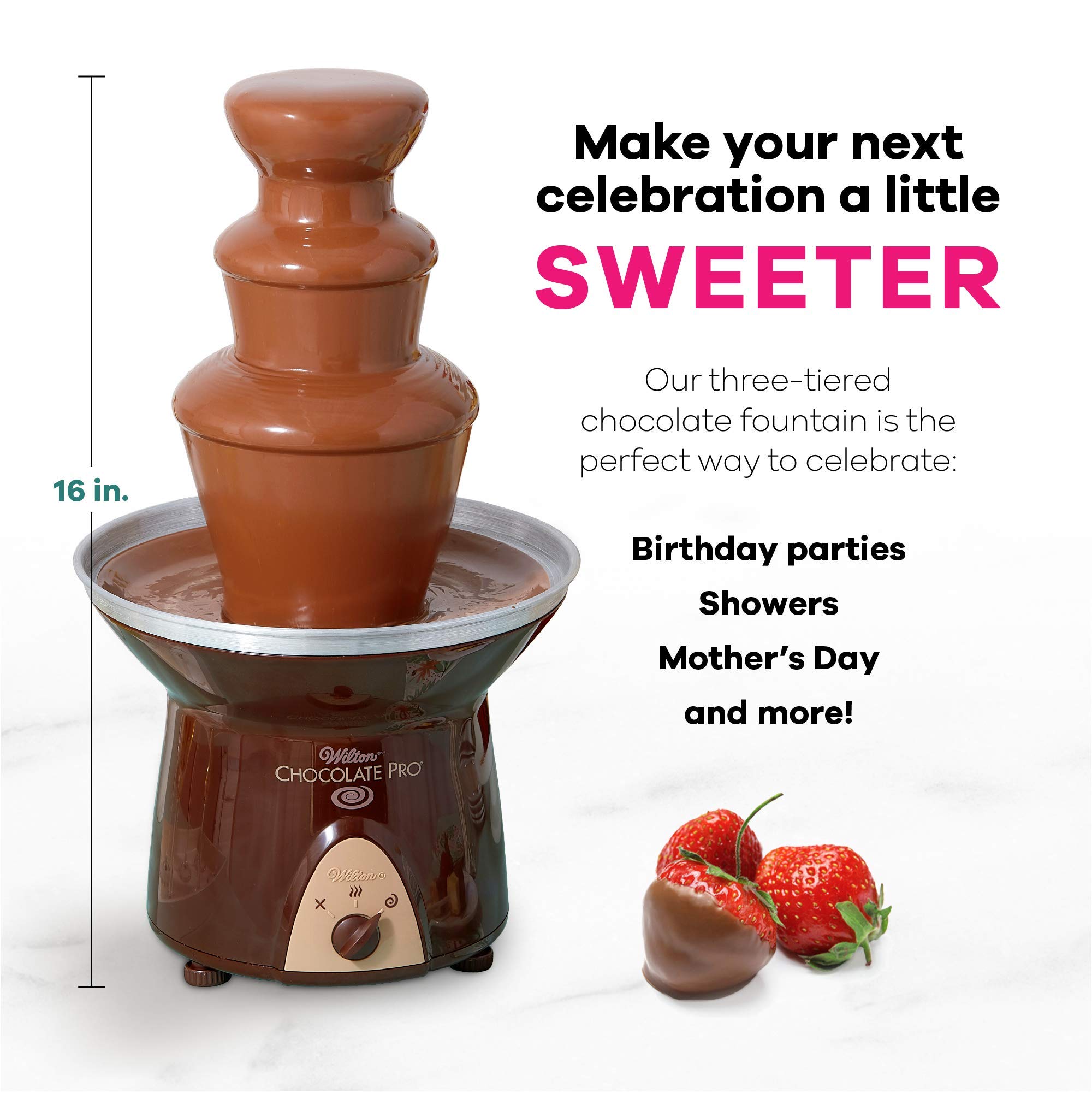 Wilton Chocolate Pro Chocolate Fountain and Fondue Fountain - Designed to Keep Chocolate Melted for Easy Treat Dipping, 3-Tier, 16-Inches Tall, 4-lb Capacity