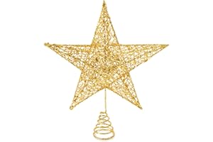 Christmas Tree Topper, Soqool Glittered Gold Hallow Star Tree Topper for Mas Tree Decorations/Holiday Party Home Indoor Decororations/Bar Shop Office (10, Gold)