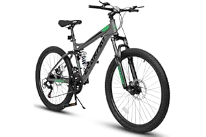 ALAKFORM Mountain Bike 24/26/27.5 Inch,Full Dual Suspension, 21-Speed Disc Brake,Carbon Steel/Aluminum Adult Sport Bicycle for Mens Womens
