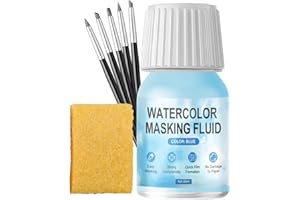 WANJAO Masking Fluid for Watercolor Painting, Liquid Masking Tape with Silicone Pens Cleaning Brush for Painting Fast Drying Easy Peel Use to Art Watercolor Supplies Retouching Covering, 30ml Blue