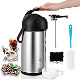Airpot Coffee Dispenser 74 oz (2.2L) with Pump, Cleaning Brush, and Table Tent Sign - Stainless Steel Insulated Carafe - 24 Hour Heat Retention - 36 Hour Cold Retention - 2 Gifts are included