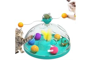 DERERSTE Cat Toy Indoor for Cats,Cats Interactive Kitten Puzzle Toys Multi-Function Cat Toy with Catnip Ball Track Ball Spinning Cat Stick and Feather (Blue)