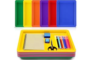 Mifoci 12 Pack Large Plastic Art Trays 16x12x1 Inch Stackable Kids Activity Craft Trays Sensory Serving Organizer for School Classroom DIY Project Jewelry Sorting Sand Painting Supplies,6 Color