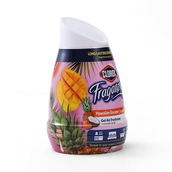 CLOROX FRAGANZIA GEL AIR FRESHENER CONE, HAWAIIAN ESCAPE SCENT – NO-PLUG, BATTERY-FREE AIR FRESHENER FOR SMALL ROOMS, CLOSETS, KITCHENS, BATHROOMS, OFFICES AND MORE, 6 OUNCE