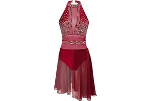 HULIJA Women's Glittery Rhinestone Lyrical Dance Costume Ballet Leotard Modern Contemporary Dancewear