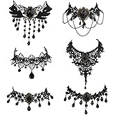 Uintoon 6PCS Black Gothic Lace Choker Necklace Set for Women Adjustable Lace Collar Black Necklace Goth Jewelry Halloween Cosplay