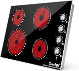 Cusinesync 30 Inch Built-In Electric Ceramic Glass Cooktop, 4 Burners, 7200W Total Power, Knob Control, Compatible with Flat-Bottom Cookware, 220-240V Hardwired