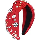YARIEW Soccer Headband for Women Wide Knotted Headband for Women Girls Adjustable Non Slip Top Knot Headband for Women Stretch Elastic Head Band Soccer Accessories Game Day (Red)