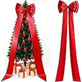 Gejoy Extra Large Christmas Tree Topper Bow 118 x 28 Inch Giant Satin Red Bow with Huge Long Streamer Oversized Double Layer Burgundy Gift Wrapping for Holiday Xmas Tree Decoration Home Party Decor