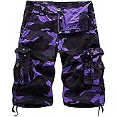 AOYOG Men's Camo Cargo Shorts Relaxed Fit Multi-Pocket Outdoor Camouflage Cargo Shorts Cotton