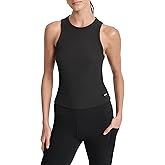 DKNY Womens High Neck Logo Patch Tank Top