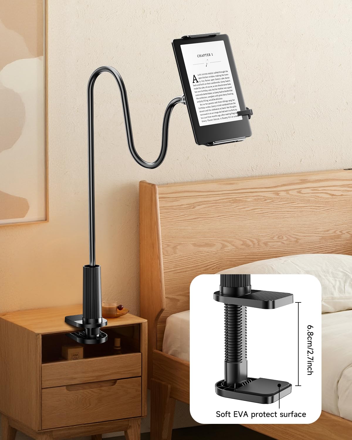 Kindle Holder with Remote Page Turner,Reading Stand for Bed, Desk with Clicker, for Kindle Paperwhite, Oasis, iPad, iPhone and More, Black Page Turner