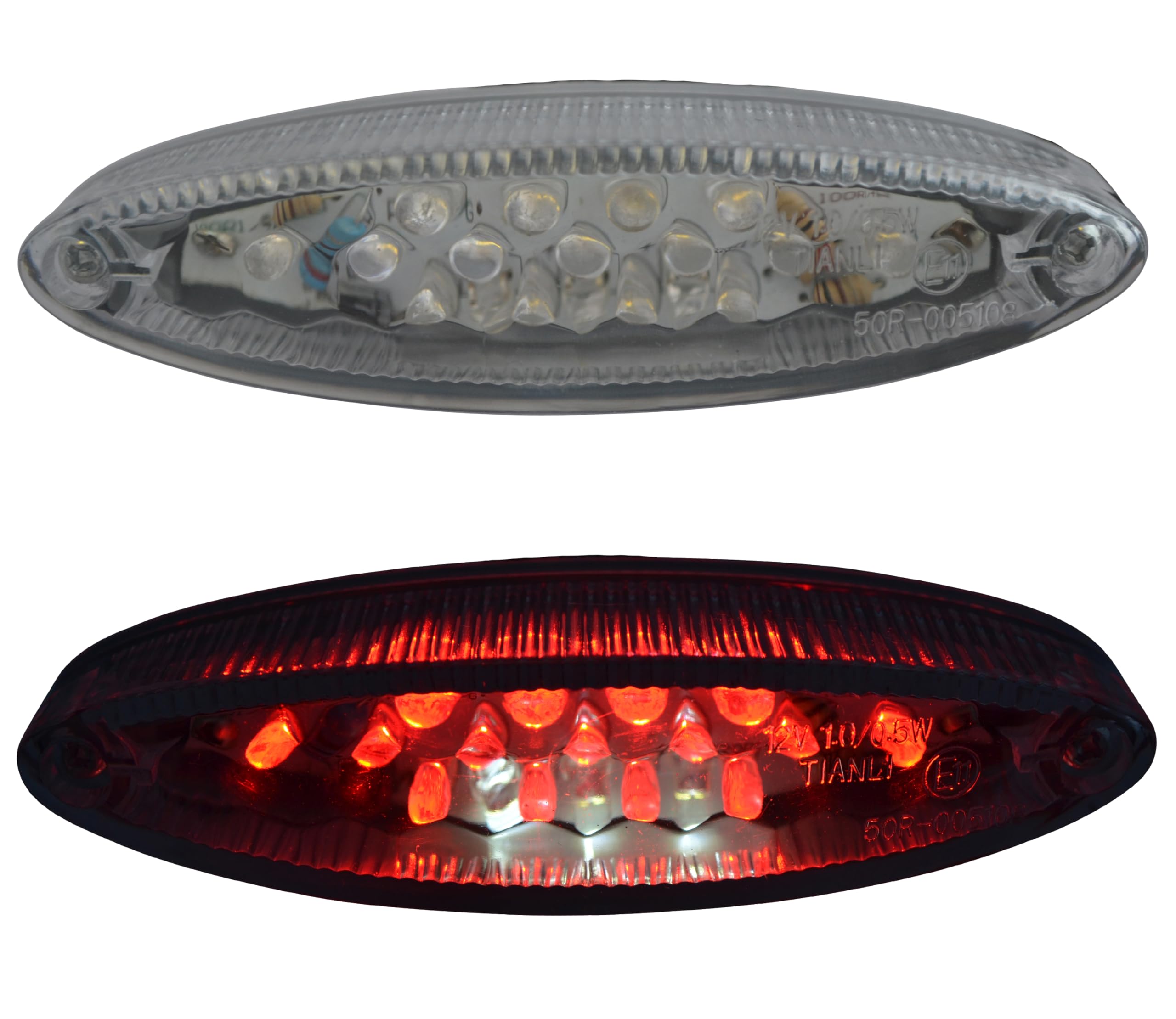 Alchemy Parts Motorbike LED Stop Tail Brake Rear Light Universal for Custom Motorcycle with Licence Number Plate Cut-out E-Marked Clear Lens