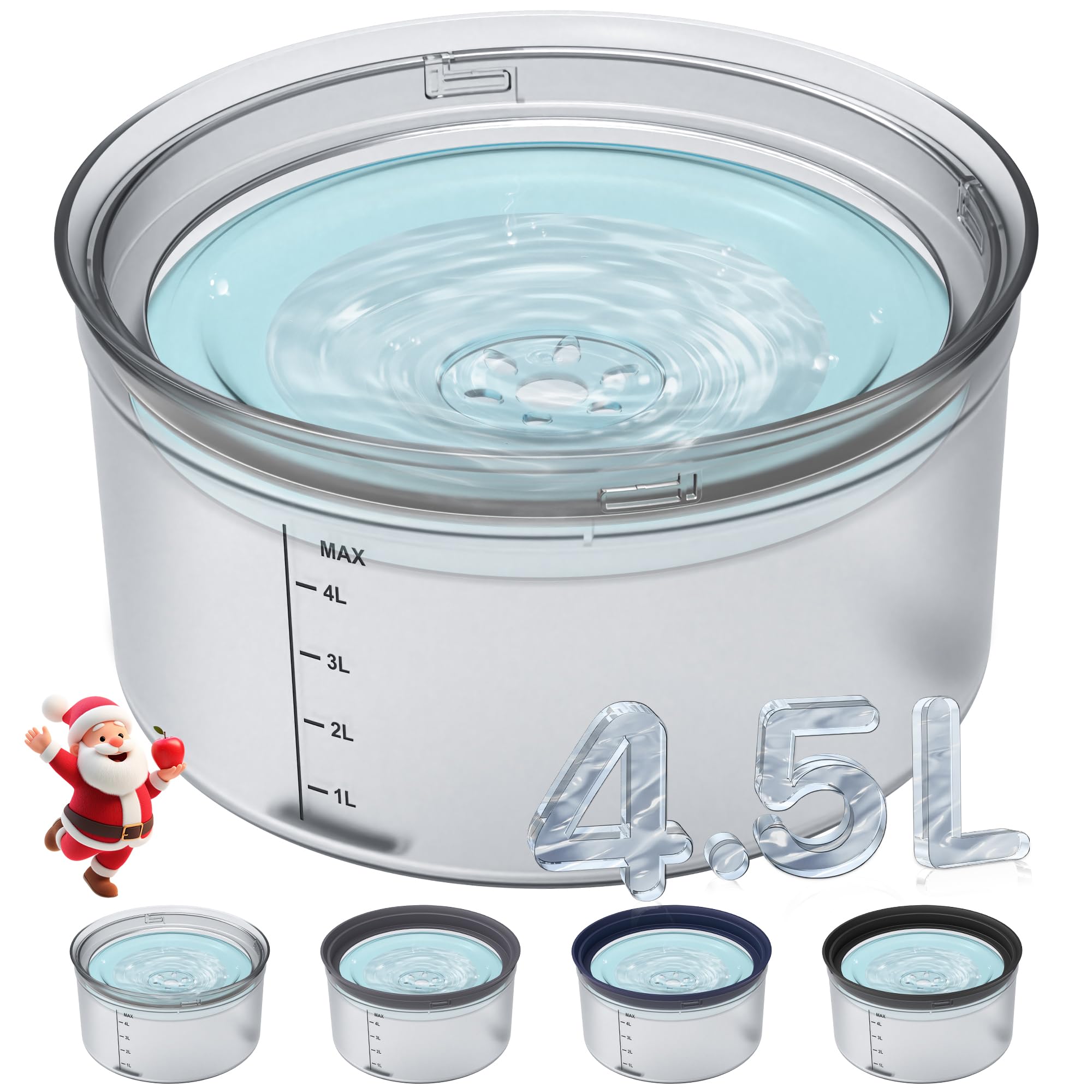 Photo 1 of *Missing items/missing top*Decflow 1.2Gallon Dog Water Bowl No Spill, 4.5L Large Capacity Spill Proof Dog Bowls with Transparent Floating Disk, No Splash Slow Drinking Dog Bowl for Sloppy Messy Drinkers (Clear)