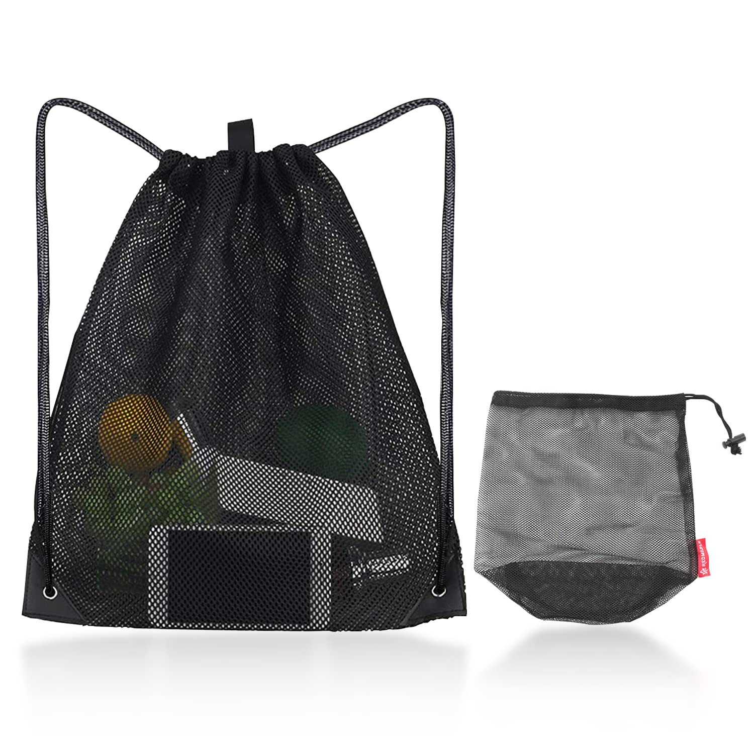 NINVVS 1 Pcs Mesh Drawstring Backpack and 1 Pcs Mesh Drawstring Bag, Mesh Fitness Bag, Drawstring Backpack, Drawstring Pocket, Adjustable Strap Backpack, Beach Mesh Storage Bag (Black), 40x45 cm