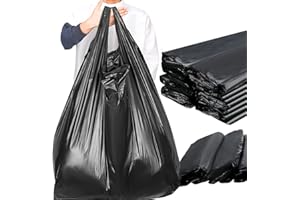 Kisston 400 Count Jumbo Size Plastic T Shirt Bags with Handles, 35 Mic, XX Large Plain Plastic T Shirt Grocery Bags, Thick and Heavy Duty (Black,32" x 19")