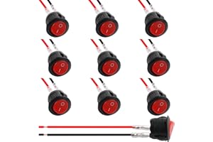 JUASKY 10pack On Off Switch,KCD1 Rocker Switch 2 Pin Mini Pre-Wired Red Latching Round Toggle SPST Snap for Boat