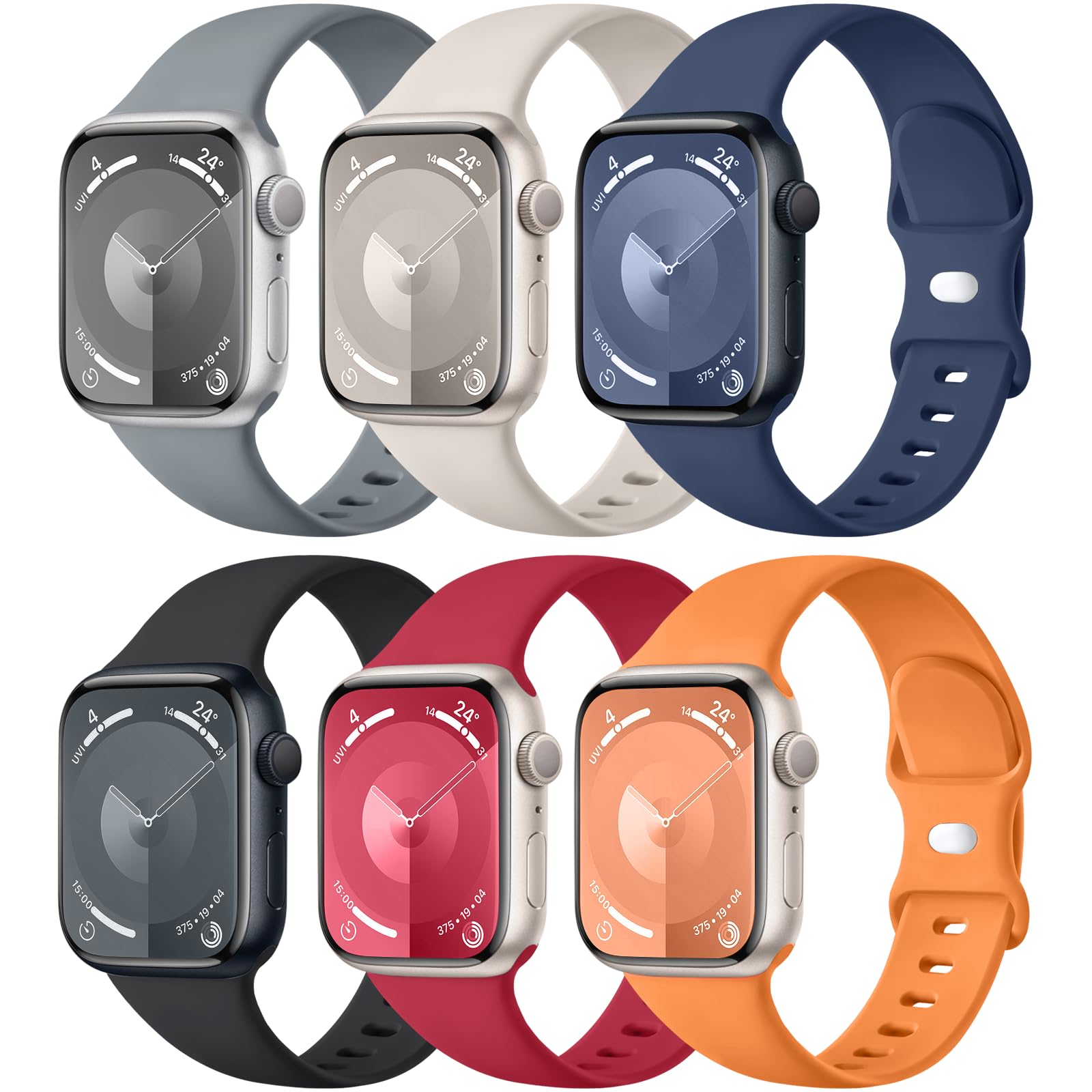Photo 1 of Maledan Compatible with Apple Watch Series 10 Bands for Women 46mm Men 44mm 45mm 49mm 42mm, 6 Pack Silicone Band Sport Strap Replacement for Apple Watch iWatch Series 10 9 8 7 6 5 4 3 SE Ultra 1 2
