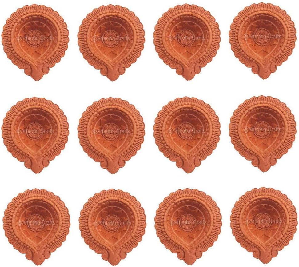 Oil Lamps & Accessories - Amroha Crafts 12 Pcs Diya Set of Clay/Terracotta Handmade Diya for Diwali/Deepawali Gift/Decorations/Natural Earthen Oil Lamp/Traditional Diyas for Pooja with Cotton Wicks Batti