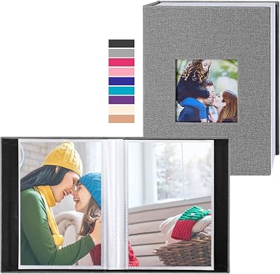 Benjia Small Photo Album 6x4 2 Packs 100 Pockets Linen Grey 10x15cm