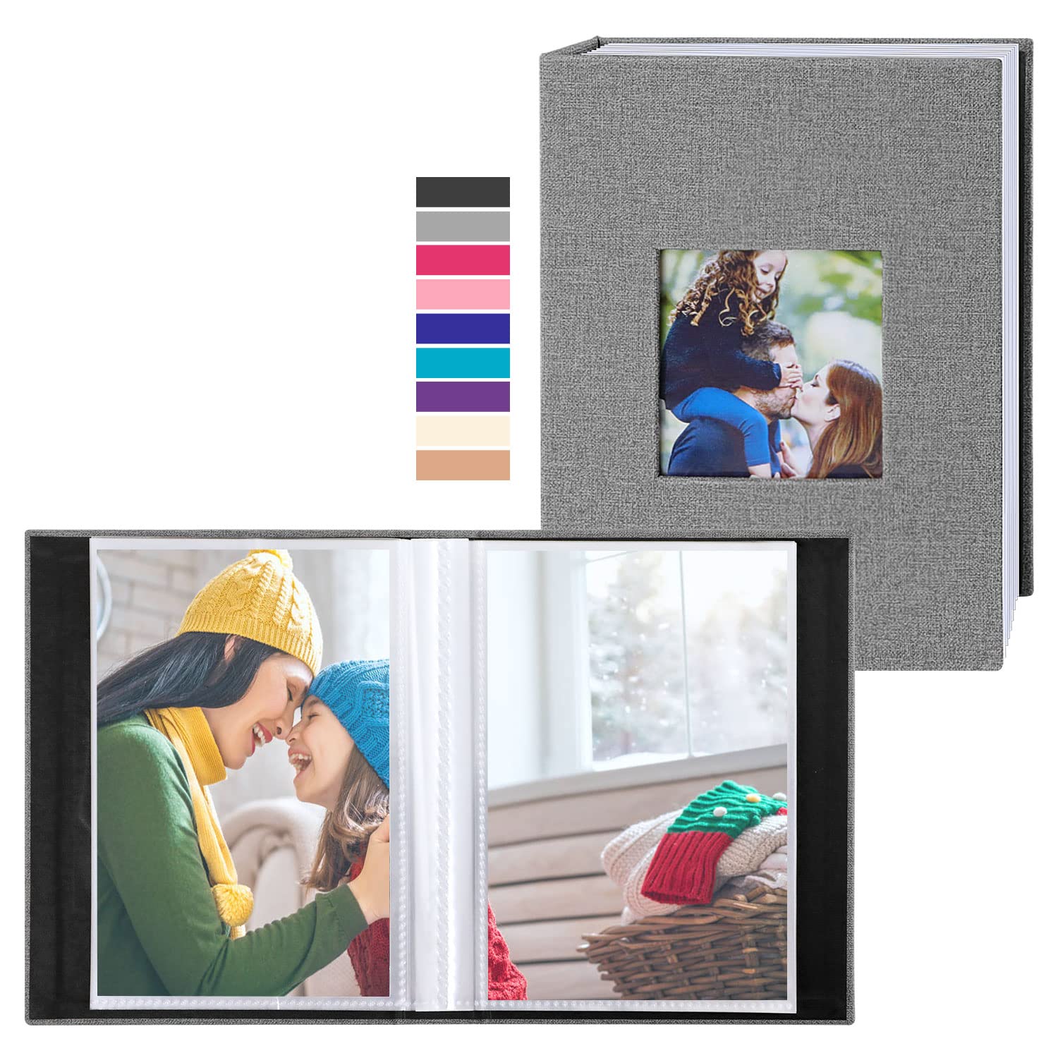Benjia Small Photo Album 6x4 2 Packs, Each Pack holds 50 Pockets, Slip in Mini Linen Top Loading Photo Albums Holds Portrait Only 10x15cm Picture Grey