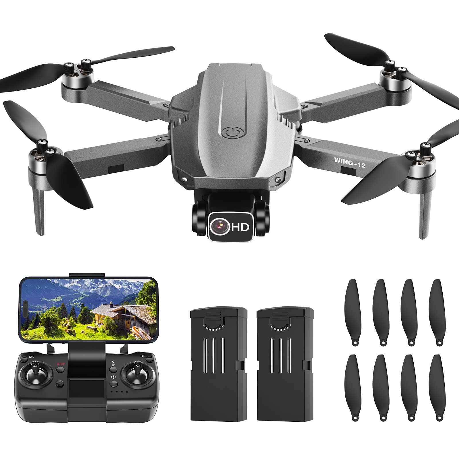 Drone with Camera 4K Professional for Adults Beginners, B12 GPS Foldable Professional RC Quadcopter with Brushless Motor, 5G WiFi Transmission, Optical Flow, Follow Me