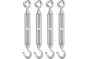 Stainless Steel Turnbuckle, Durable Corrosion-Resistant Adjustable M10 Hook Eye Turnbuckle for Boat Owners, Campers, Marine A