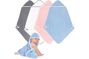 UNIMADE Hooded Towel for Newborn, 4 Pack Soft Coral Fleece Baby Towels, Ultra Absorbent Bath Cloths Bulk for Infants, Toddlers, Newborn Essential- 30 x 30 inch - Multicolor