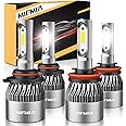 MIFMIA 9005 H11 Bulb Combo, 40000LM 800% Brighter, HB3 H8 H9 Bulb 6500K Cool White Plug and Play IP68 Waterproof Interior Fog Lights, Pack of 4