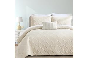 YIRAN Beige Quilt Set Queen Size Lightweight Bedspread Ultrasonic Diamond Pattern Soft Microfiber Coverlet for All Season Modern Style 3 Piece Bed Cover Sets with 2 Pillow Shams (96"x90")
