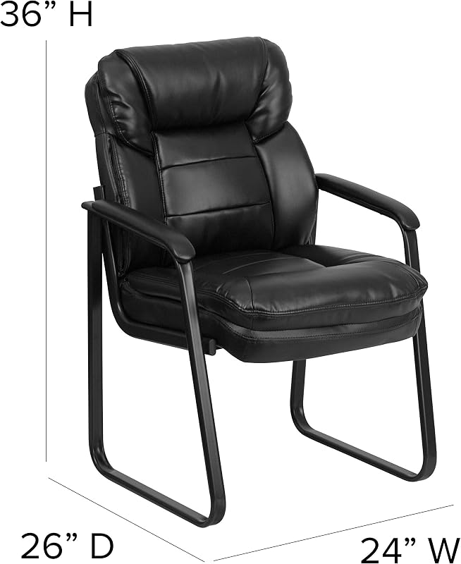 GO-1156-BK-LEA-GG Side Chair exécutif en Cuir Noir avec Sled Base de