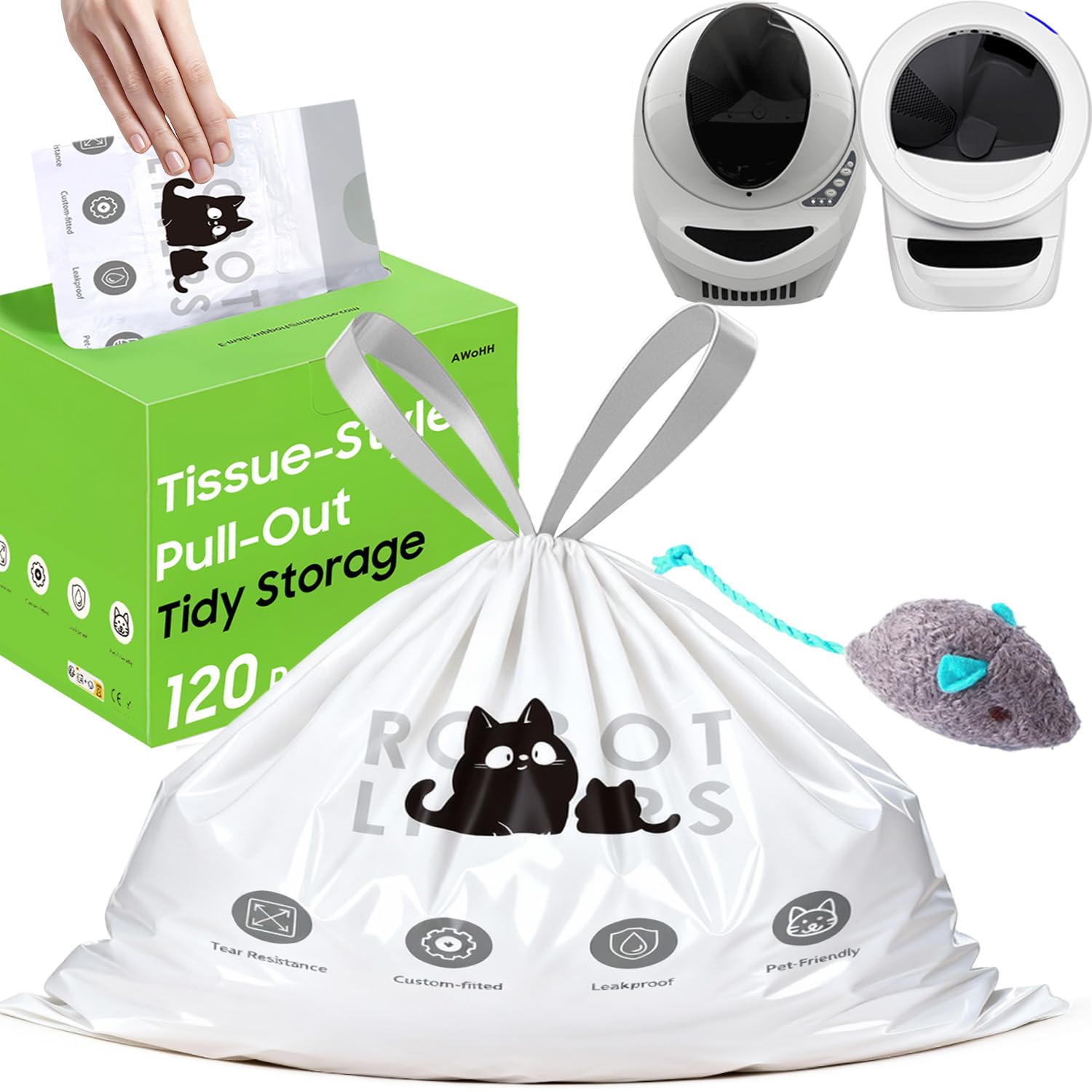 Photo 1 of 120 Tidy Draw-Pack Cat Litter Box Robot 5/4/3 Waste Bags Automatic Litter Box Bags, Tear-free, Sensor-compatible, Thick Heavy Duty Cat Litter Box Liner Bags 25.2 x 15.7 IN
